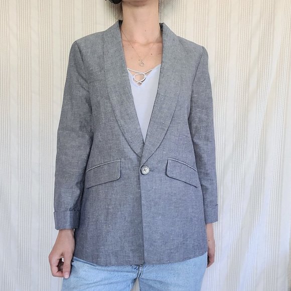 J. Crew Unstructured Shawl Collar Linen/Cotton Blend Blue Chambray Blazer - 2P - Picture 14 of 14